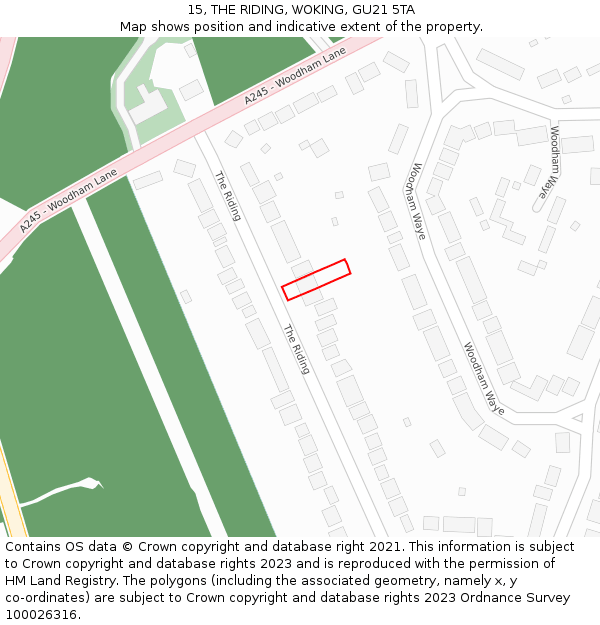 15, THE RIDING, WOKING, GU21 5TA: Location map and indicative extent of plot