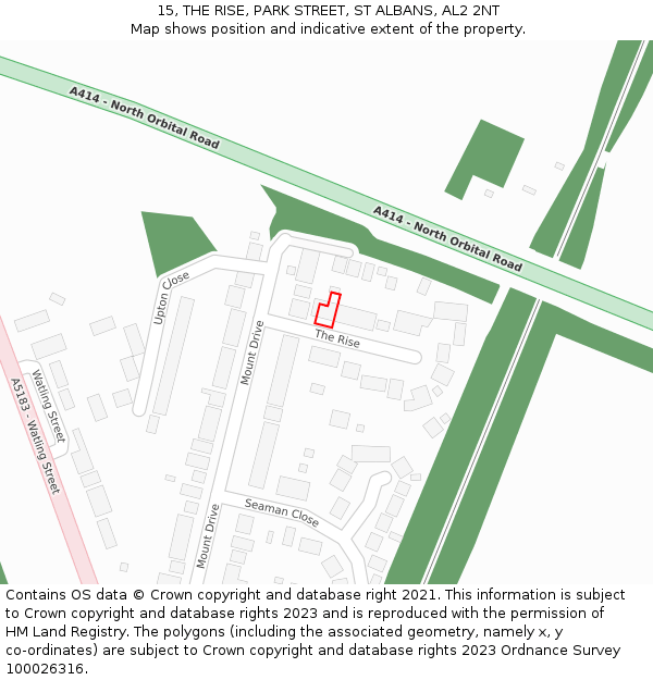 15, THE RISE, PARK STREET, ST ALBANS, AL2 2NT: Location map and indicative extent of plot