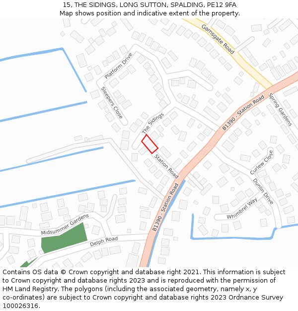 15, THE SIDINGS, LONG SUTTON, SPALDING, PE12 9FA: Location map and indicative extent of plot