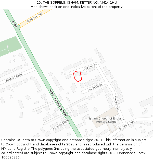 15, THE SORRELS, ISHAM, KETTERING, NN14 1HU: Location map and indicative extent of plot
