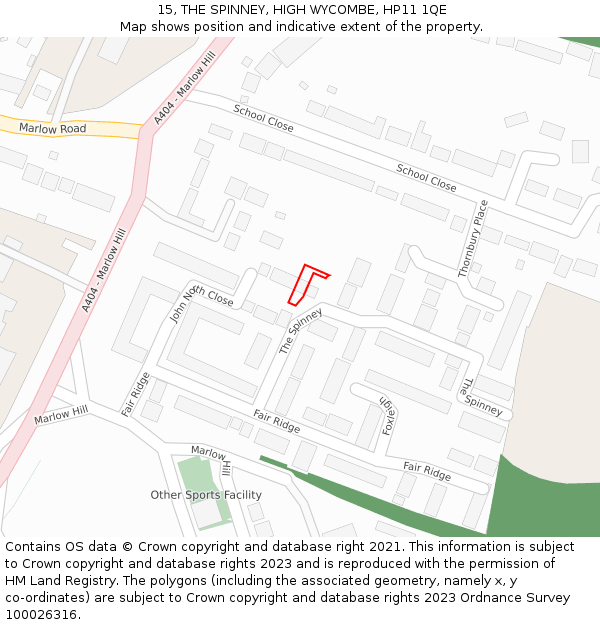 15, THE SPINNEY, HIGH WYCOMBE, HP11 1QE: Location map and indicative extent of plot