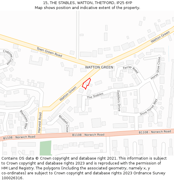 15, THE STABLES, WATTON, THETFORD, IP25 6YP: Location map and indicative extent of plot