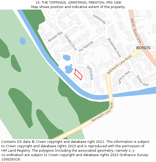 15, THE TOPPINGS, GARSTANG, PRESTON, PR3 1QW: Location map and indicative extent of plot