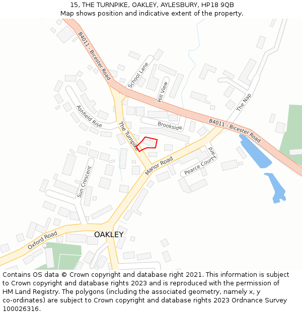 15, THE TURNPIKE, OAKLEY, AYLESBURY, HP18 9QB: Location map and indicative extent of plot