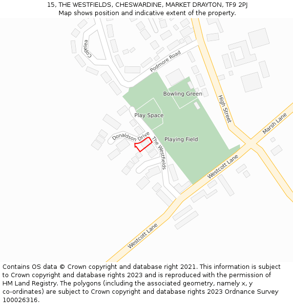 15, THE WESTFIELDS, CHESWARDINE, MARKET DRAYTON, TF9 2PJ: Location map and indicative extent of plot