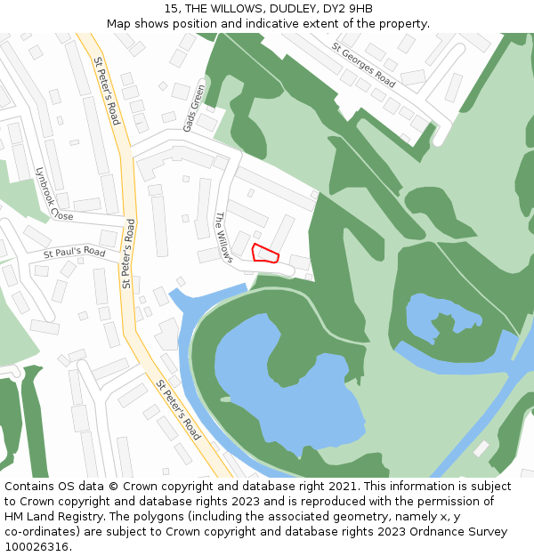 15, THE WILLOWS, DUDLEY, DY2 9HB: Location map and indicative extent of plot