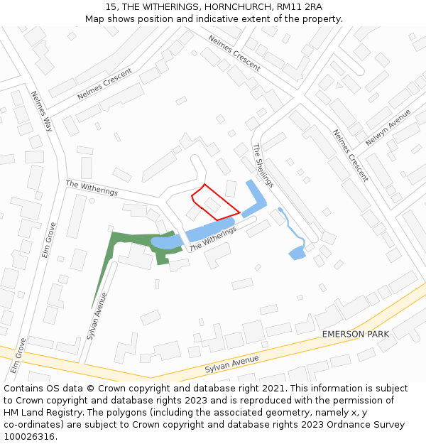 15, THE WITHERINGS, HORNCHURCH, RM11 2RA: Location map and indicative extent of plot