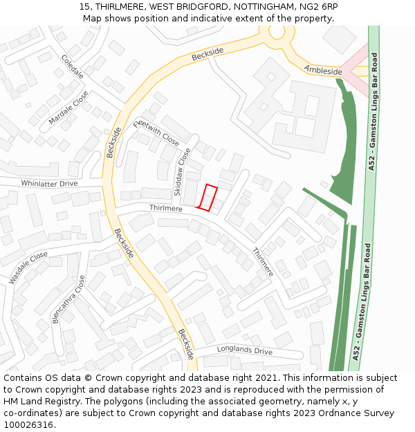 15, THIRLMERE, WEST BRIDGFORD, NOTTINGHAM, NG2 6RP: Location map and indicative extent of plot