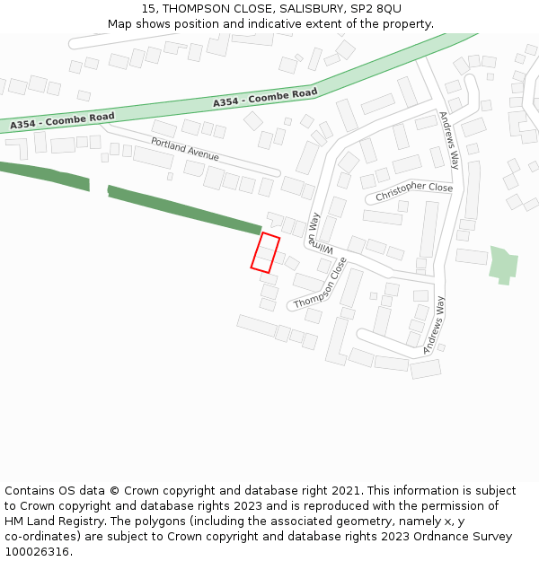 15, THOMPSON CLOSE, SALISBURY, SP2 8QU: Location map and indicative extent of plot