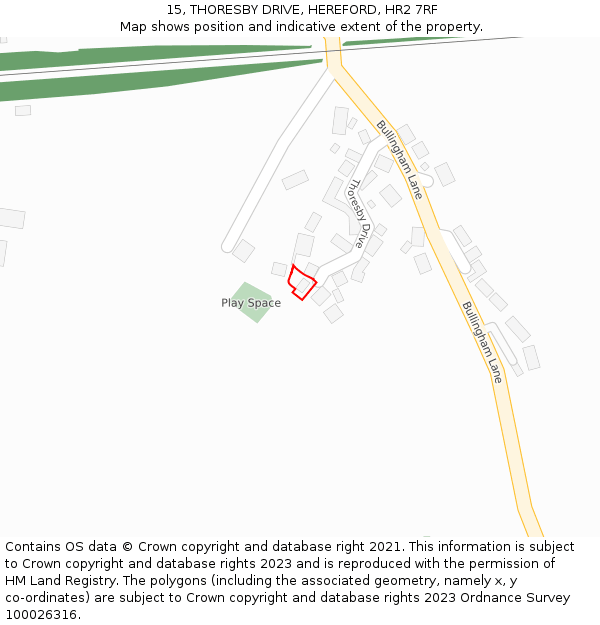 15, THORESBY DRIVE, HEREFORD, HR2 7RF: Location map and indicative extent of plot