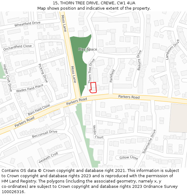 15, THORN TREE DRIVE, CREWE, CW1 4UA: Location map and indicative extent of plot