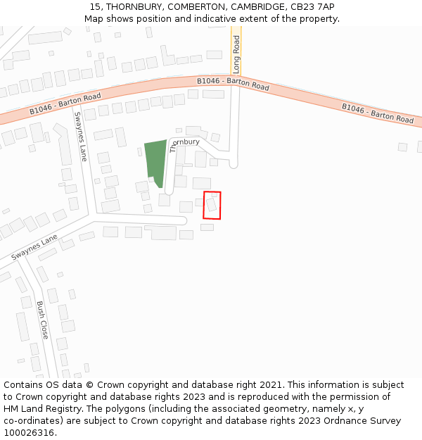 15, THORNBURY, COMBERTON, CAMBRIDGE, CB23 7AP: Location map and indicative extent of plot