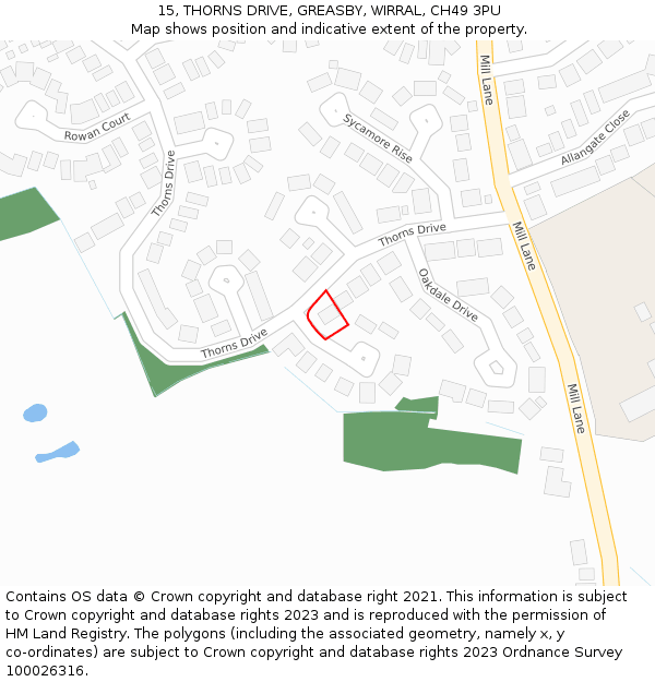 15, THORNS DRIVE, GREASBY, WIRRAL, CH49 3PU: Location map and indicative extent of plot