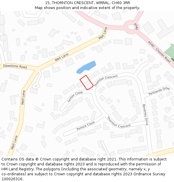 15, THORNTON CRESCENT, WIRRAL, CH60 3RR: Location map and indicative extent of plot
