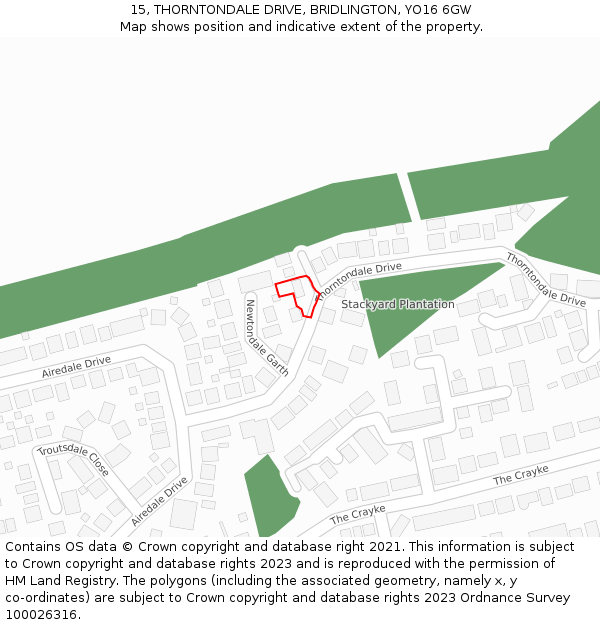 15, THORNTONDALE DRIVE, BRIDLINGTON, YO16 6GW: Location map and indicative extent of plot