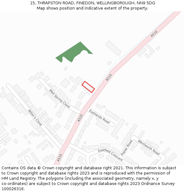 15, THRAPSTON ROAD, FINEDON, WELLINGBOROUGH, NN9 5DG: Location map and indicative extent of plot