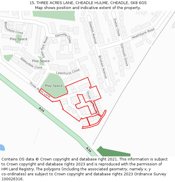 15, THREE ACRES LANE, CHEADLE HULME, CHEADLE, SK8 6GS: Location map and indicative extent of plot