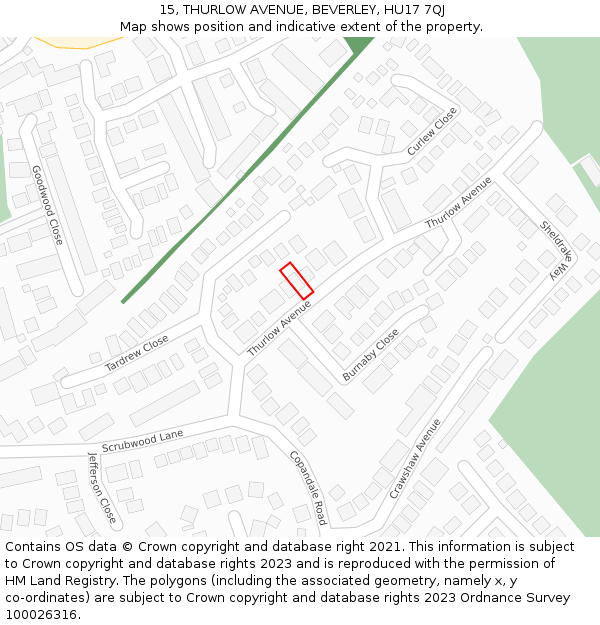 15, THURLOW AVENUE, BEVERLEY, HU17 7QJ: Location map and indicative extent of plot