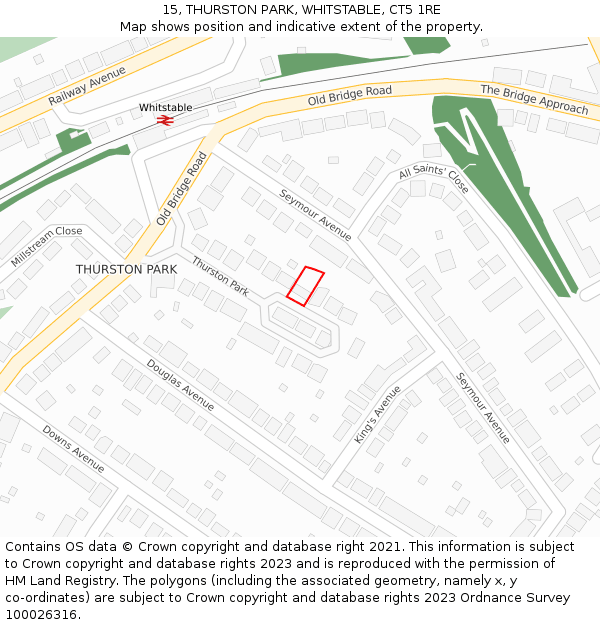 15, THURSTON PARK, WHITSTABLE, CT5 1RE: Location map and indicative extent of plot