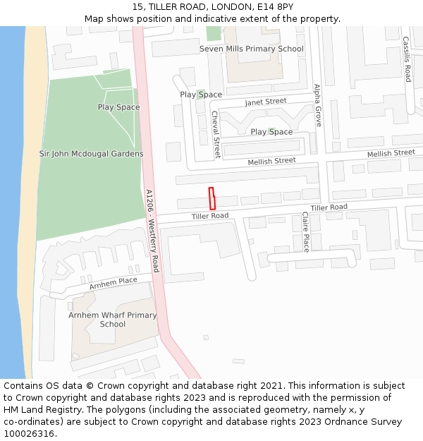 15, TILLER ROAD, LONDON, E14 8PY: Location map and indicative extent of plot