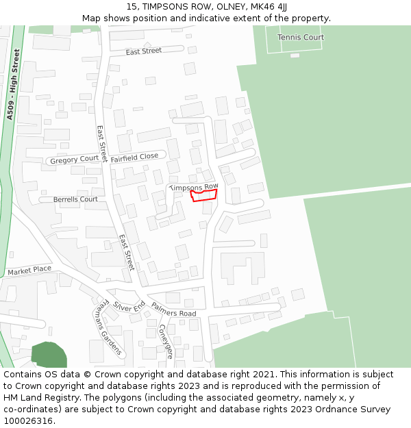 15, TIMPSONS ROW, OLNEY, MK46 4JJ: Location map and indicative extent of plot