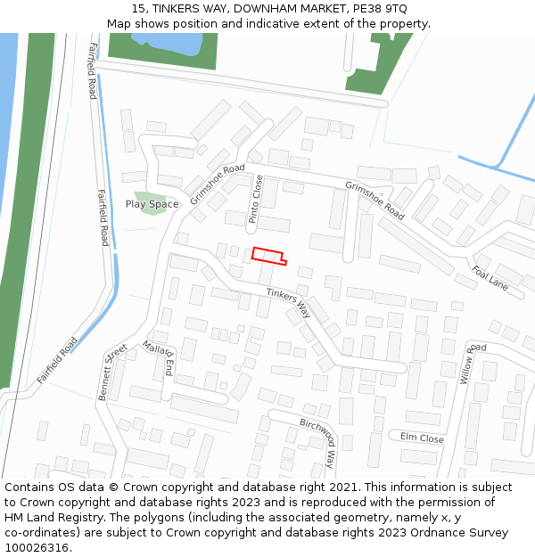 15, TINKERS WAY, DOWNHAM MARKET, PE38 9TQ: Location map and indicative extent of plot