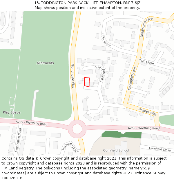 15, TODDINGTON PARK, WICK, LITTLEHAMPTON, BN17 6JZ: Location map and indicative extent of plot