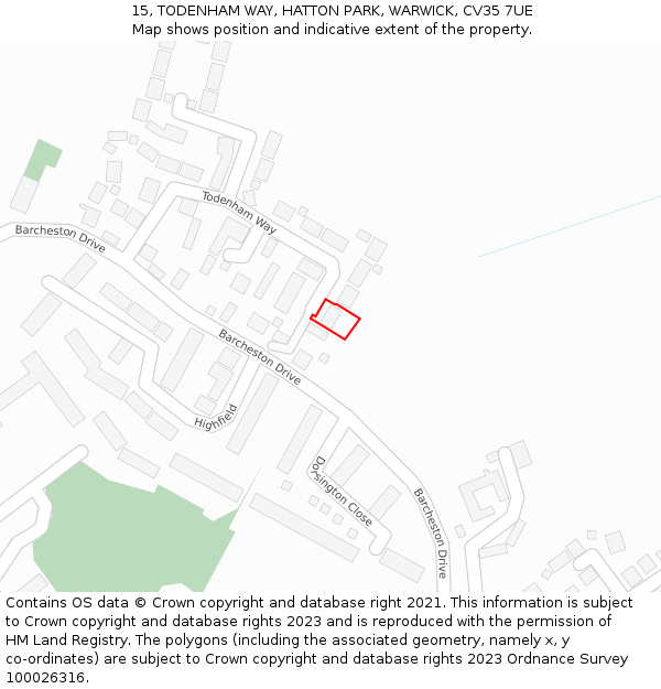 15, TODENHAM WAY, HATTON PARK, WARWICK, CV35 7UE: Location map and indicative extent of plot