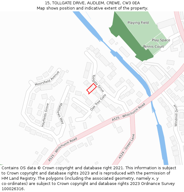 15, TOLLGATE DRIVE, AUDLEM, CREWE, CW3 0EA: Location map and indicative extent of plot