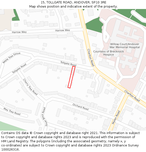 15, TOLLGATE ROAD, ANDOVER, SP10 3RE: Location map and indicative extent of plot