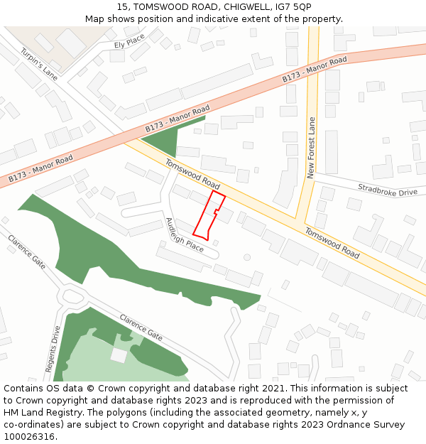 15, TOMSWOOD ROAD, CHIGWELL, IG7 5QP: Location map and indicative extent of plot