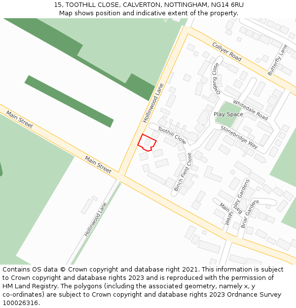 15, TOOTHILL CLOSE, CALVERTON, NOTTINGHAM, NG14 6RU: Location map and indicative extent of plot