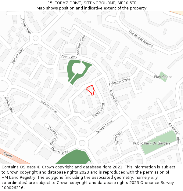 15, TOPAZ DRIVE, SITTINGBOURNE, ME10 5TP: Location map and indicative extent of plot