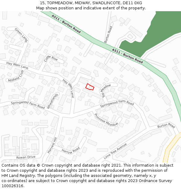 15, TOPMEADOW, MIDWAY, SWADLINCOTE, DE11 0XG: Location map and indicative extent of plot