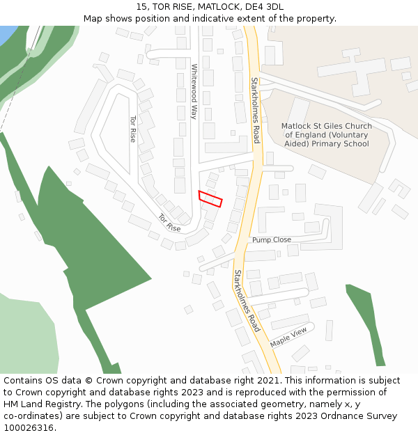 15, TOR RISE, MATLOCK, DE4 3DL: Location map and indicative extent of plot