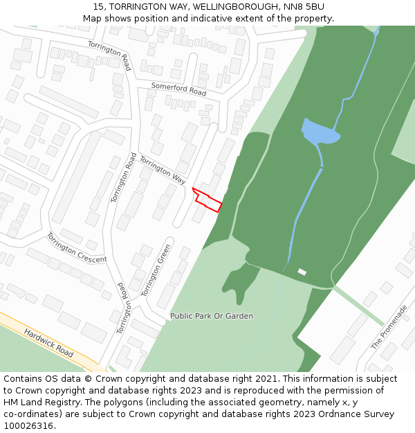 15, TORRINGTON WAY, WELLINGBOROUGH, NN8 5BU: Location map and indicative extent of plot