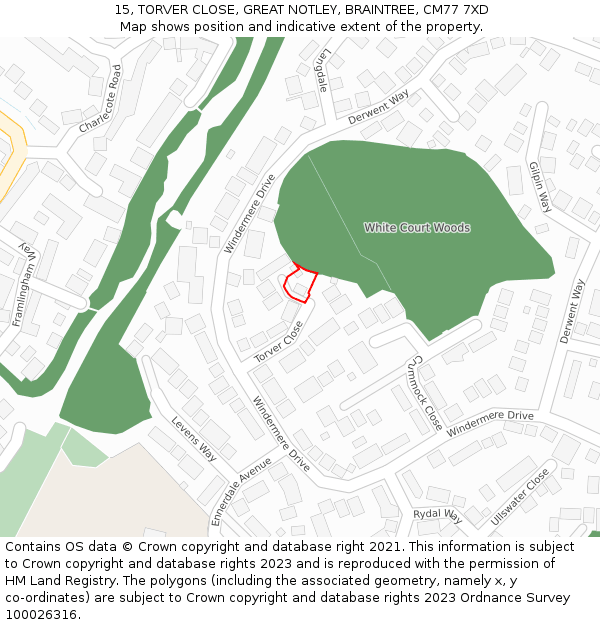 15, TORVER CLOSE, GREAT NOTLEY, BRAINTREE, CM77 7XD: Location map and indicative extent of plot