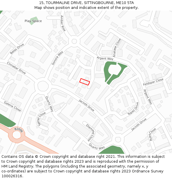 15, TOURMALINE DRIVE, SITTINGBOURNE, ME10 5TA: Location map and indicative extent of plot