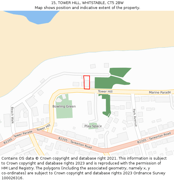 15, TOWER HILL, WHITSTABLE, CT5 2BW: Location map and indicative extent of plot