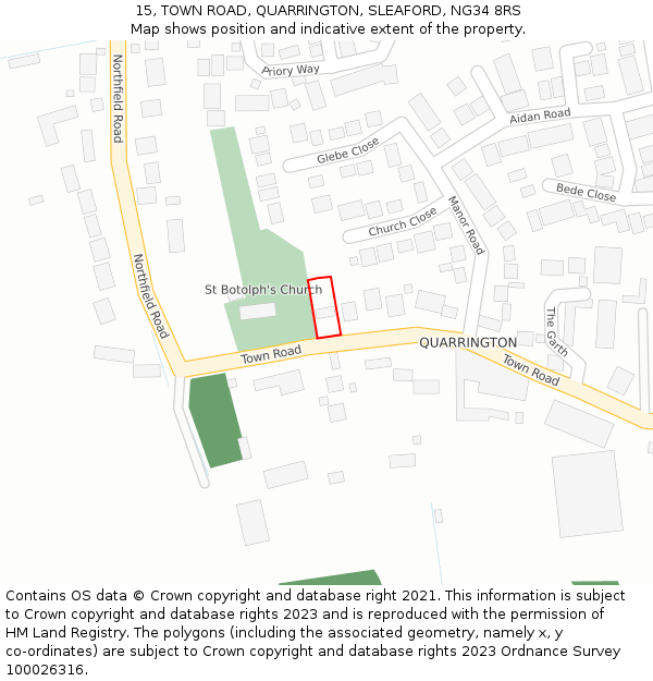 15, TOWN ROAD, QUARRINGTON, SLEAFORD, NG34 8RS: Location map and indicative extent of plot