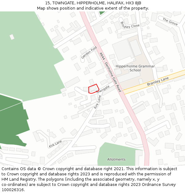 15, TOWNGATE, HIPPERHOLME, HALIFAX, HX3 8JB: Location map and indicative extent of plot