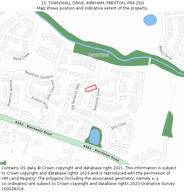 15, TOWNSHILL DRIVE, KIRKHAM, PRESTON, PR4 2SG: Location map and indicative extent of plot