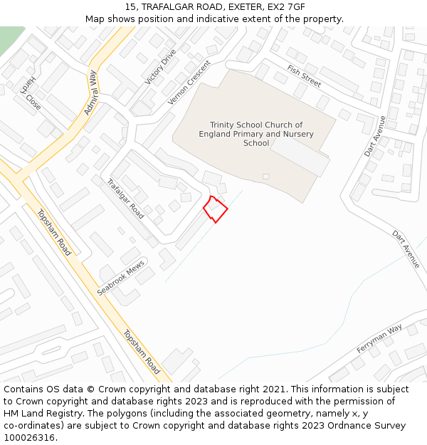 15, TRAFALGAR ROAD, EXETER, EX2 7GF: Location map and indicative extent of plot