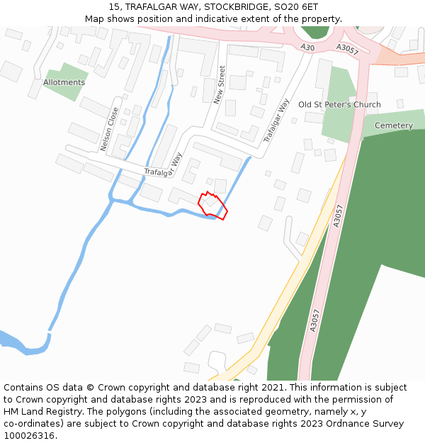 15, TRAFALGAR WAY, STOCKBRIDGE, SO20 6ET: Location map and indicative extent of plot