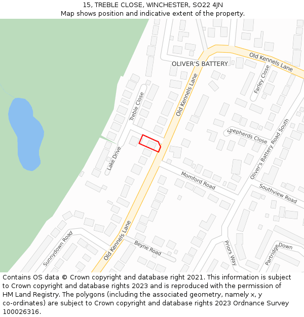 15, TREBLE CLOSE, WINCHESTER, SO22 4JN: Location map and indicative extent of plot