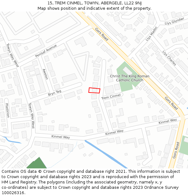 15, TREM CINMEL, TOWYN, ABERGELE, LL22 9NJ: Location map and indicative extent of plot