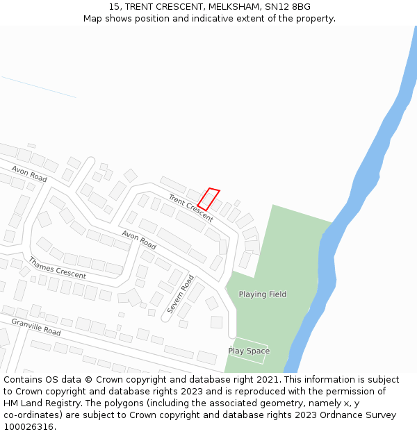 15, TRENT CRESCENT, MELKSHAM, SN12 8BG: Location map and indicative extent of plot