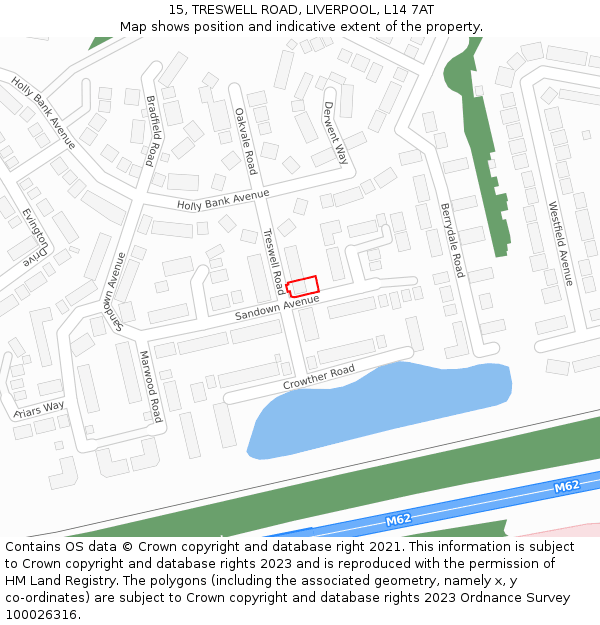 15, TRESWELL ROAD, LIVERPOOL, L14 7AT: Location map and indicative extent of plot