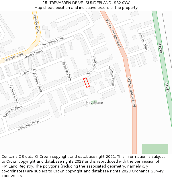 15, TREVARREN DRIVE, SUNDERLAND, SR2 0YW: Location map and indicative extent of plot