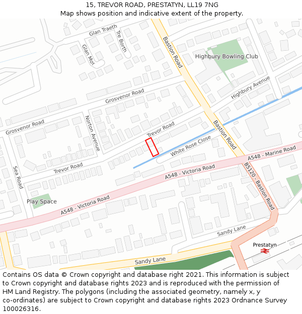 15, TREVOR ROAD, PRESTATYN, LL19 7NG: Location map and indicative extent of plot